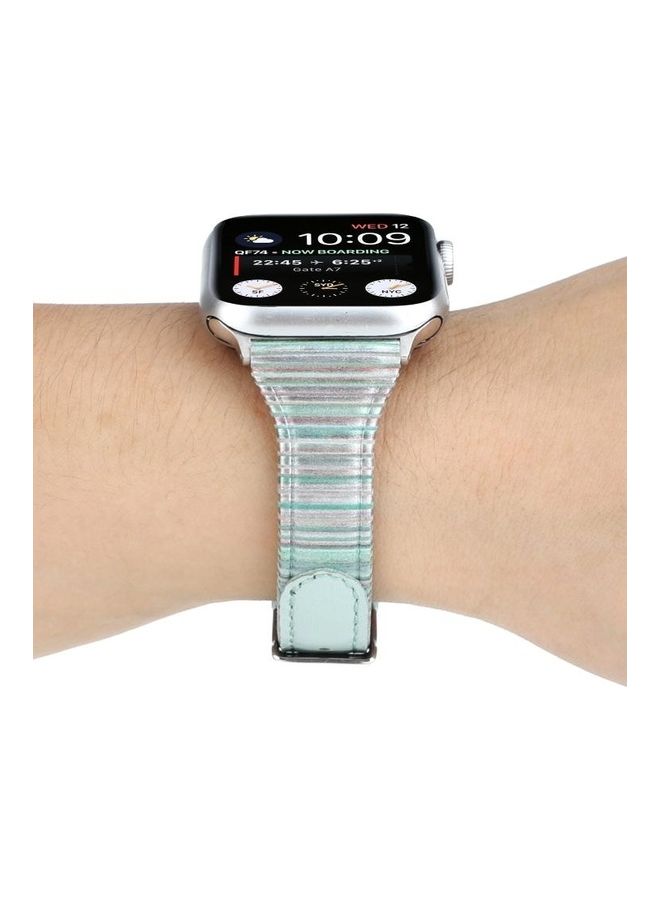 NIBEMINENT Stitching Stripes Genuine Leather Strap Watchband For Apple Watch Series 7/6/SE/5/4/3/2/1 38/40/41mm Green - Image 4