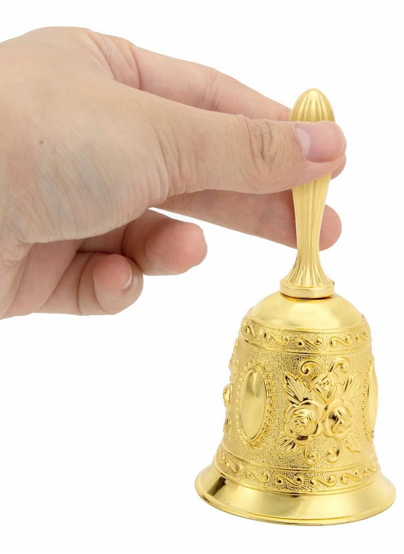 Y&D Golden Hand Bell Decorative Engraved Bell Call Handheld for Wedding School Alarm and Bedridden ( Gold )  - Image 4