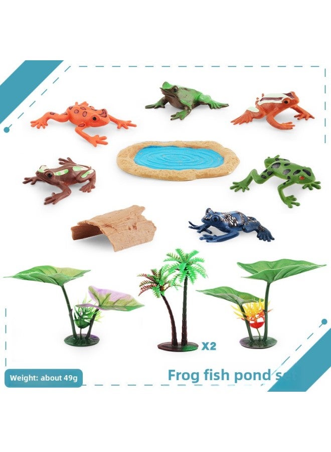 Simulation Pond Tree Lotus Leaf Wood Block Frog Model Microscopic Scene Frog Fish Pond Accessories Set Ornaments-Color:Frog Fish Pond Set 49g  - Image 1
