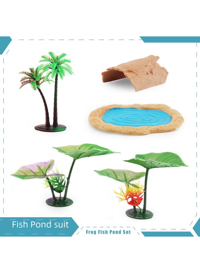 Simulation Pond Tree Lotus Leaf Wood Block Frog Model Microscopic Scene Frog Fish Pond Accessories Set Ornaments-Color:Frog Fish Pond Set 49g  - Image 4