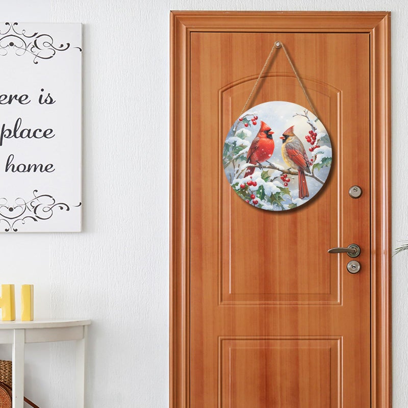 Harooni Winter Welcome Sign For Front Door  Cardinal Bird Wood Door Hanger For Outdoor Outside Porch  Christmas Cardinal Round Hanging Signs Holiday Decorations For Home Wall Porch Yard Farmhouse - Image 5