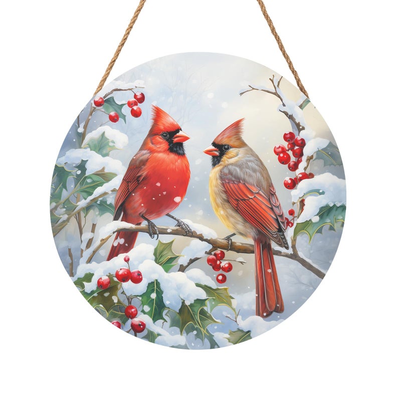 Harooni Winter Welcome Sign For Front Door  Cardinal Bird Wood Door Hanger For Outdoor Outside Porch  Christmas Cardinal Round Hanging Signs Holiday Decorations For Home Wall Porch Yard Farmhouse - Image 1