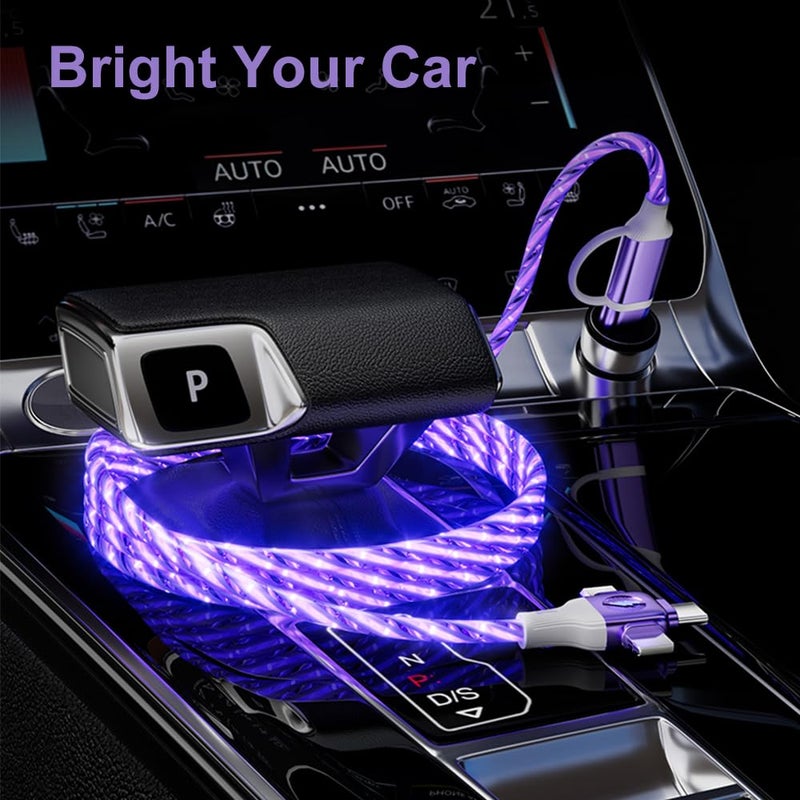 IHAO كابل شاحن متعدد المنافذ IHAO، 6 مجموعات في كابل واحد، USB-A/USB-C إلى USB-C/MicroUSB، شحن سريع، مع إضاءة LED متدفقة، متوافق مع جميع الأجهزة الكهربائية تقريبًا - 39 بوصة أرجواني نجمي - Image 5