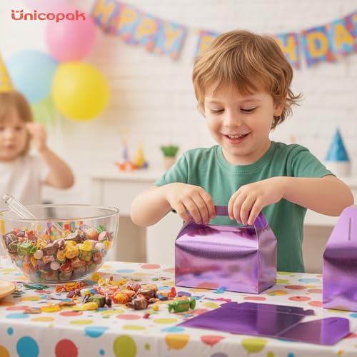 UnicoPak 30 Pack Purple Party Favor Bag Boxes, Gable Gift Boxes for Treats Goodies Cookies Candies, Ideal for Purple Party Favors, Theme Birthday Party, Valentine's Day, 6.5x3.5x3.5 Inches - Image 4