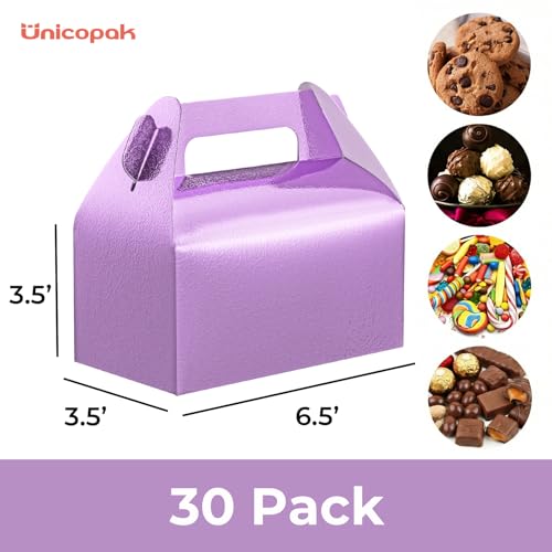 UnicoPak 30 Pack Purple Party Favor Bag Boxes, Gable Gift Boxes for Treats Goodies Cookies Candies, Ideal for Purple Party Favors, Theme Birthday Party, Valentine's Day, 6.5x3.5x3.5 Inches - Image 2
