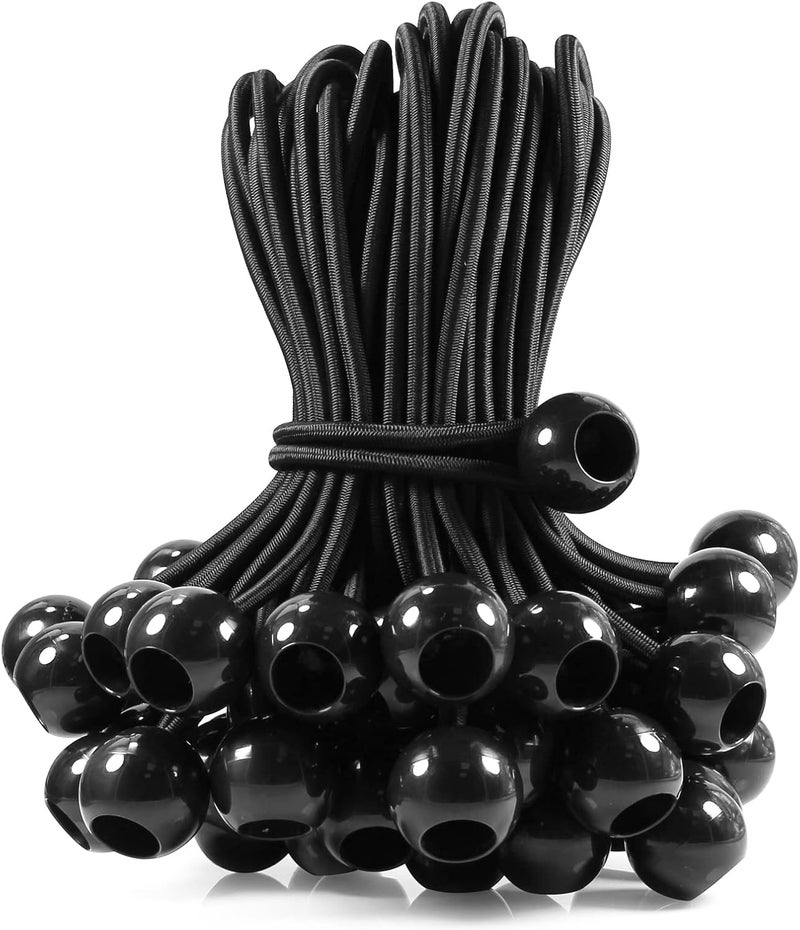 Joneaz Ball Bungee 4 Inch Black Tie Down Cord 1 Inch Ball, 50-Piece, UV Resistant - Image 1