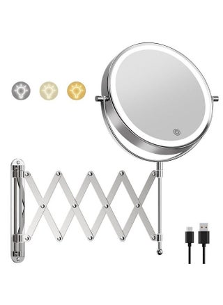 Rechargeable Wall Mounted Lighted Makeup Mirror 1X 10X Magnifying Mirror With 3 Light Settings 8 Inch 360° Swivel Extendable Bathroom Mirror Twosided Telescoping Mesh Vanity Mirror Chrome - pzsku/Z9807D5B9891FA83238F7Z/45/_/1693548037/bfdecf8f-11b4-4462-8c98-a2869f57cb19