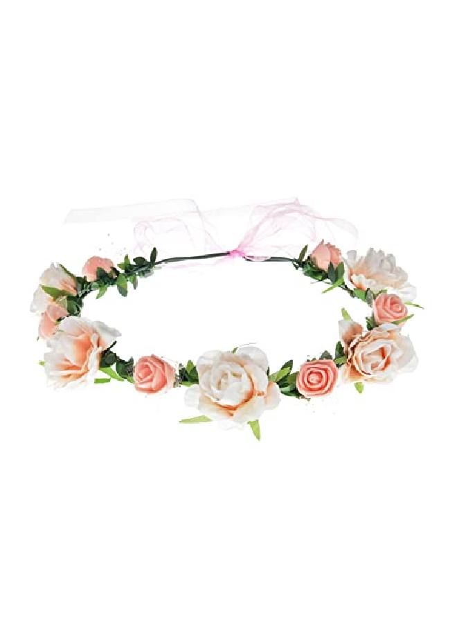 June Bloomy Rose Flower Headband Women Floral Crown Wreath Photo Prop (Coral) - Image 1