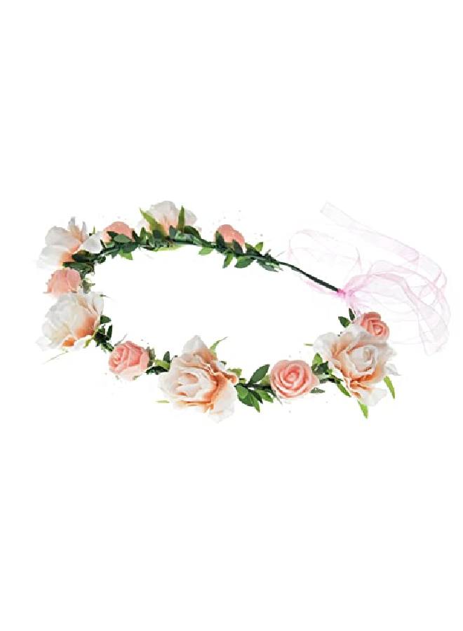 June Bloomy Rose Flower Headband Women Floral Crown Wreath Photo Prop (Coral) - Image 3