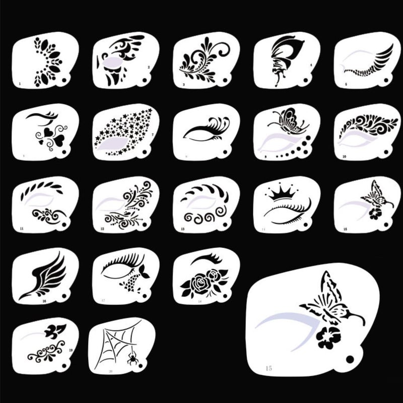 KARLOR 20 PCS Stencils Face Painting Reusable Stencils Face Makeup Face Paint Stencils Face Painting Stencils Face Painting Template for Face Fainting Acrylic Painting 10  85cm