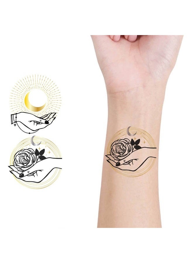 Glaryyears Metallic Gold Temporary Tattoos, 18-Pack Long-lasting Fake Tattoo Stickers, Small size Variety Pack Realistic Tattoos, Sexy Cool Design for Women Adults Girls on Face Body Hand Arm Neck