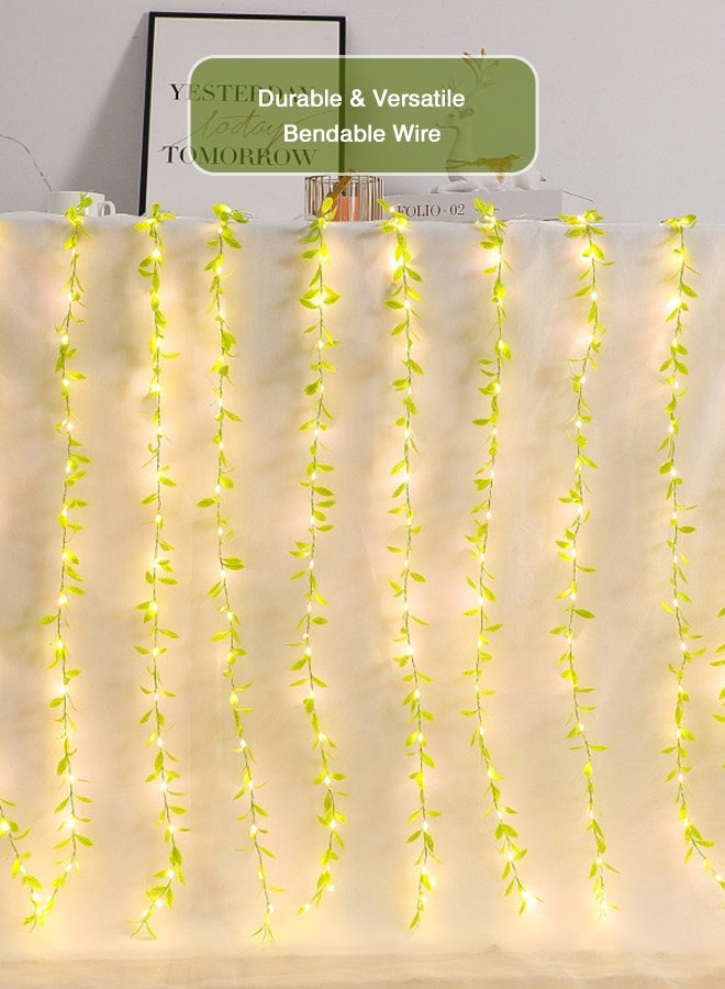 10M 100 LED Green Leaf Fairy String Lights Battery Powered Waterproof, Steady On Twinkle Dual Modes 3AA Garland Vine for Party Wedding Bedroom Garden Ramadan Décor - Image 4