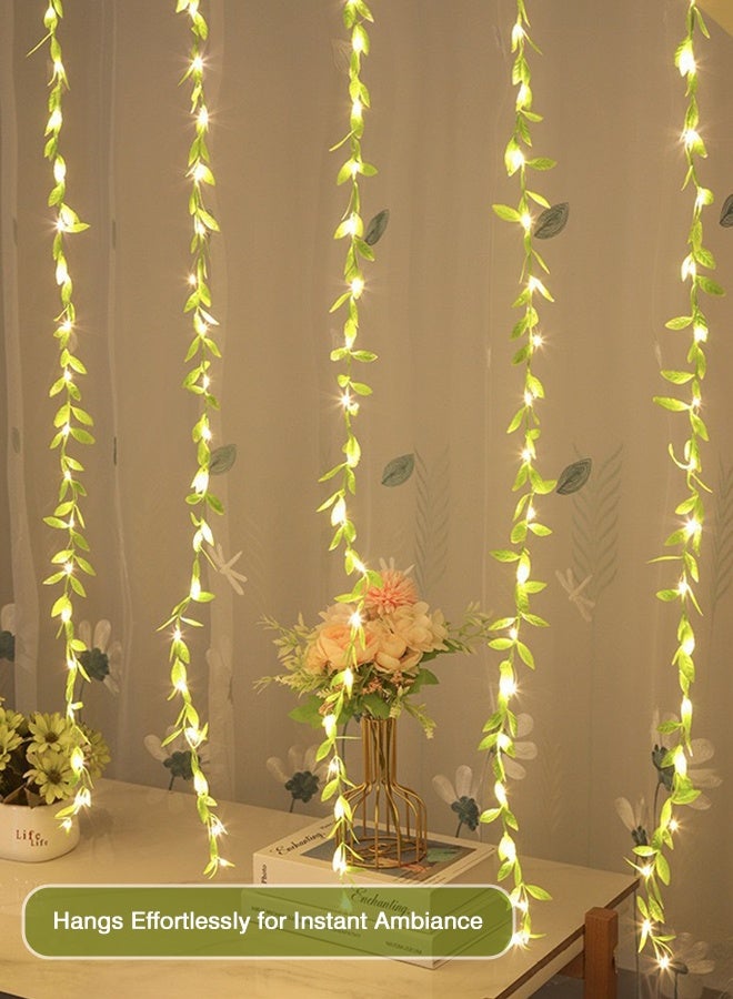 10M 100 LED Green Leaf Fairy String Lights Battery Powered Waterproof, Steady On Twinkle Dual Modes 3AA Garland Vine for Party Wedding Bedroom Garden Ramadan Décor - Image 5