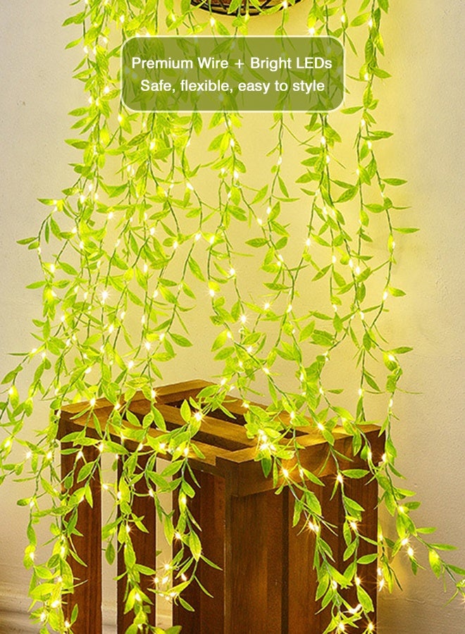 10M 100 LED Green Leaf Fairy String Lights Battery Powered Waterproof, Steady On Twinkle Dual Modes 3AA Garland Vine for Party Wedding Bedroom Garden Ramadan Décor - Image 3