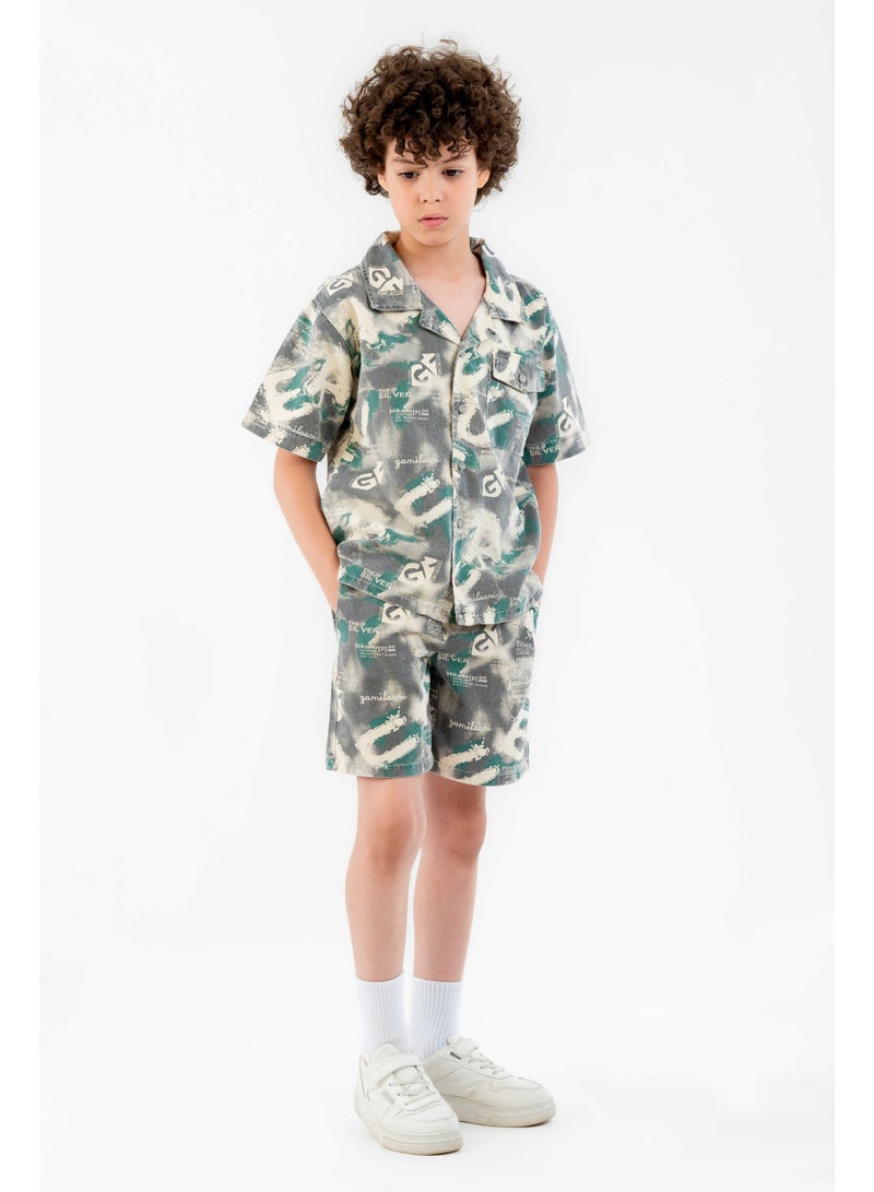 CN Jeans wear Kids Boys' Summer Camouflage Print Shirt and Shorts Set  - Image 2