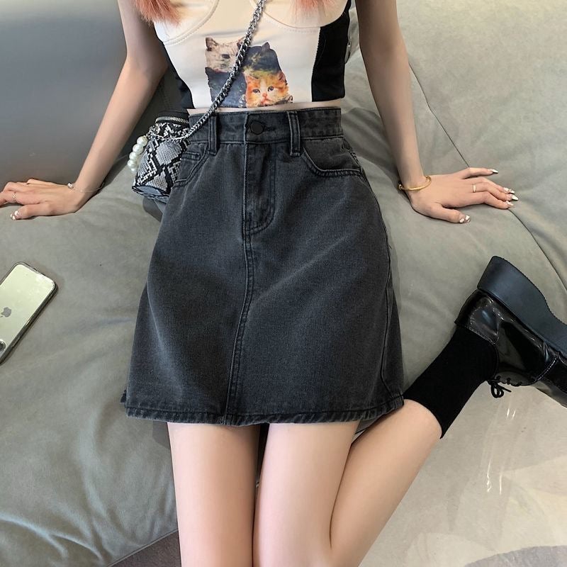 Women's High-Waist Denim A-Line Mini Skirt - Image 1