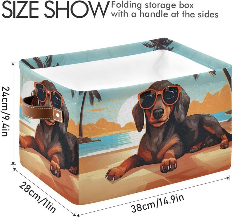 senya Storage Basket, Dachshund Dog on The Beach Foldable Fabric Collapsible Storage Bins Organizer Bag for Storage Clothes - Image 4