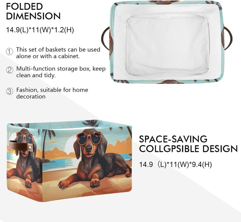senya Storage Basket, Dachshund Dog on The Beach Foldable Fabric Collapsible Storage Bins Organizer Bag for Storage Clothes - Image 3