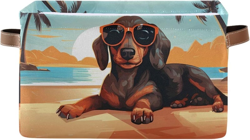 senya Storage Basket, Dachshund Dog on The Beach Foldable Fabric Collapsible Storage Bins Organizer Bag for Storage Clothes - Image 1