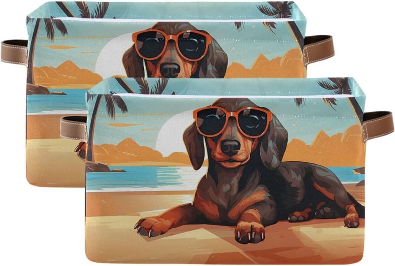senya Storage Basket, Dachshund Dog on The Beach Foldable Fabric Collapsible Storage Bins Organizer Bag for Storage Clothes - Image 2