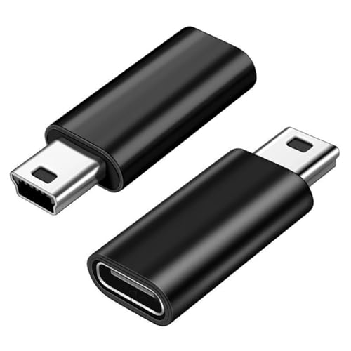 Mepsies USB C to Mini USB Adapter 2 Pack, USB Type C Female to Mini USB 2.0 Type-B Male Adapter, Support Charging and Data Transfer, Compatible Digital Camera, MP3 Player, Dash Cam and More, Black - Image 1