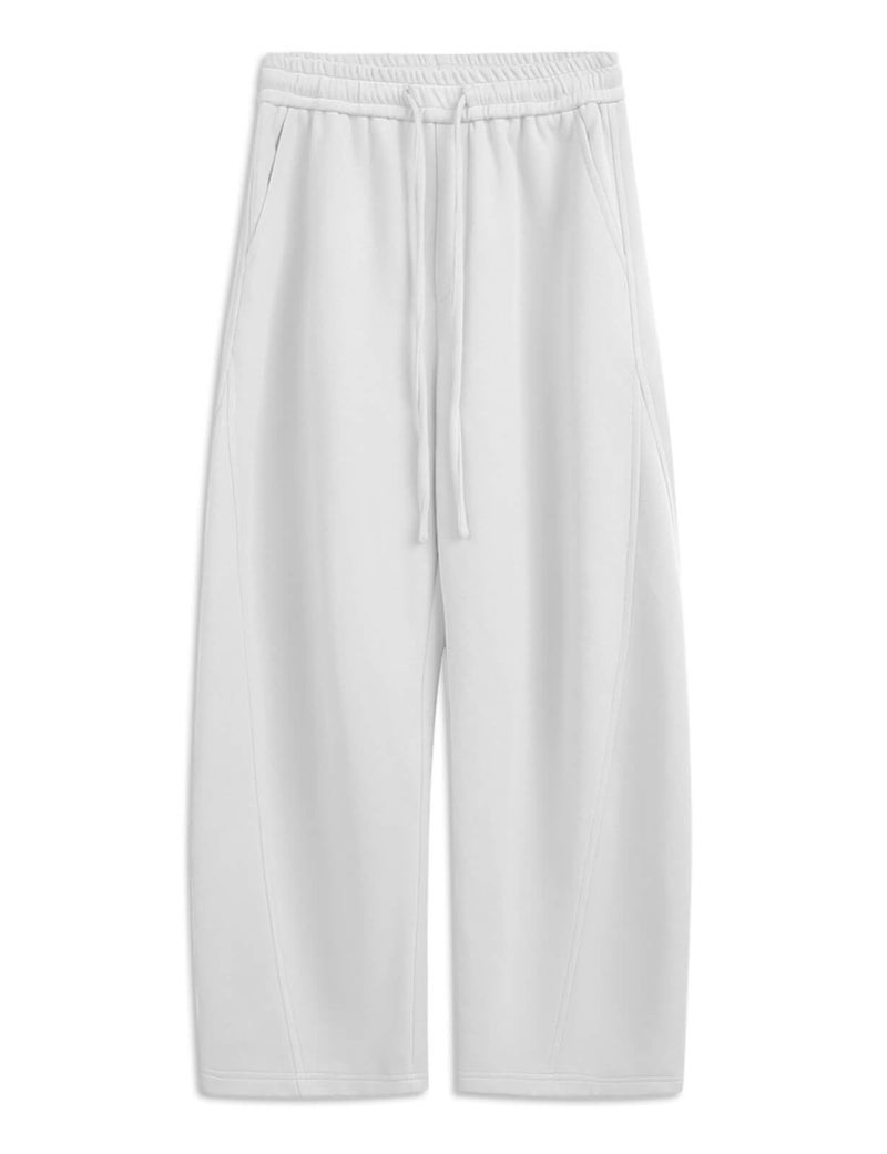 FACDIBY Women's Fleece Lined Barrel Sweatpants Baggy Casual Wide Leg Pants Drawstring Athletic High Waisted Lounge Sweats with Pockets White S - Image 5