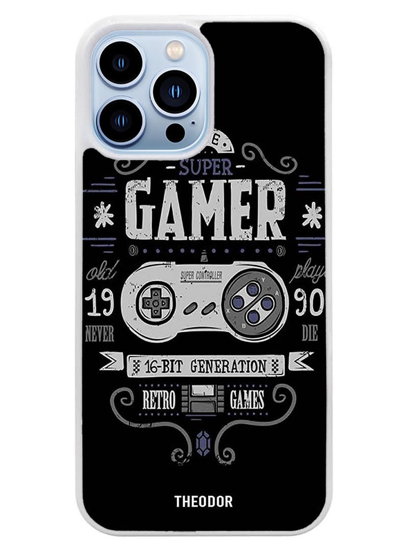 Theodor غطاء حماية لجهاز آبل آيفون 14 برو ماكس سوبر غما (حافة بيضاء) - Image 1