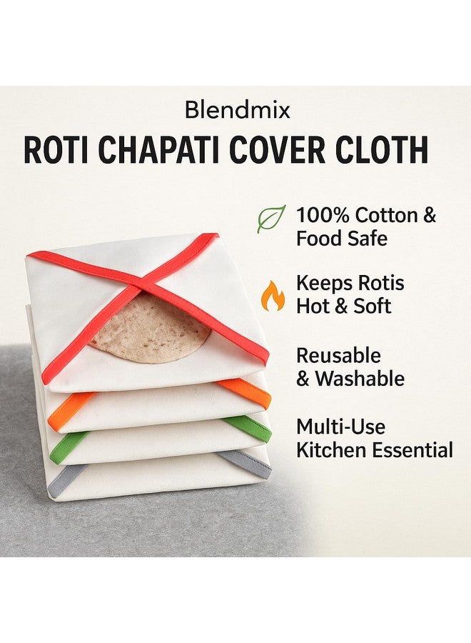 Blendmix غطاء خبز روتي من بليندمكس (عبوة من 4) - 100% قطن، قابل لإعادة الاستخدام، صحي، غلاف تيفين وغطاء تورتيلا للروتي الساخن والطازج - Image 2