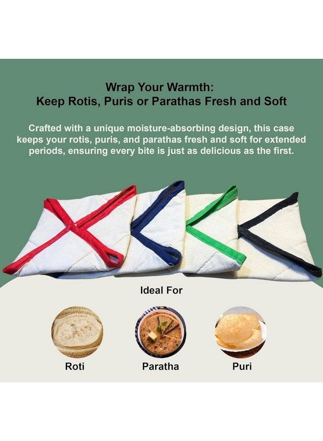 Blendmix غطاء خبز روتي من بليندمكس (عبوة من 4) - 100% قطن، قابل لإعادة الاستخدام، صحي، غلاف تيفين وغطاء تورتيلا للروتي الساخن والطازج - Image 3