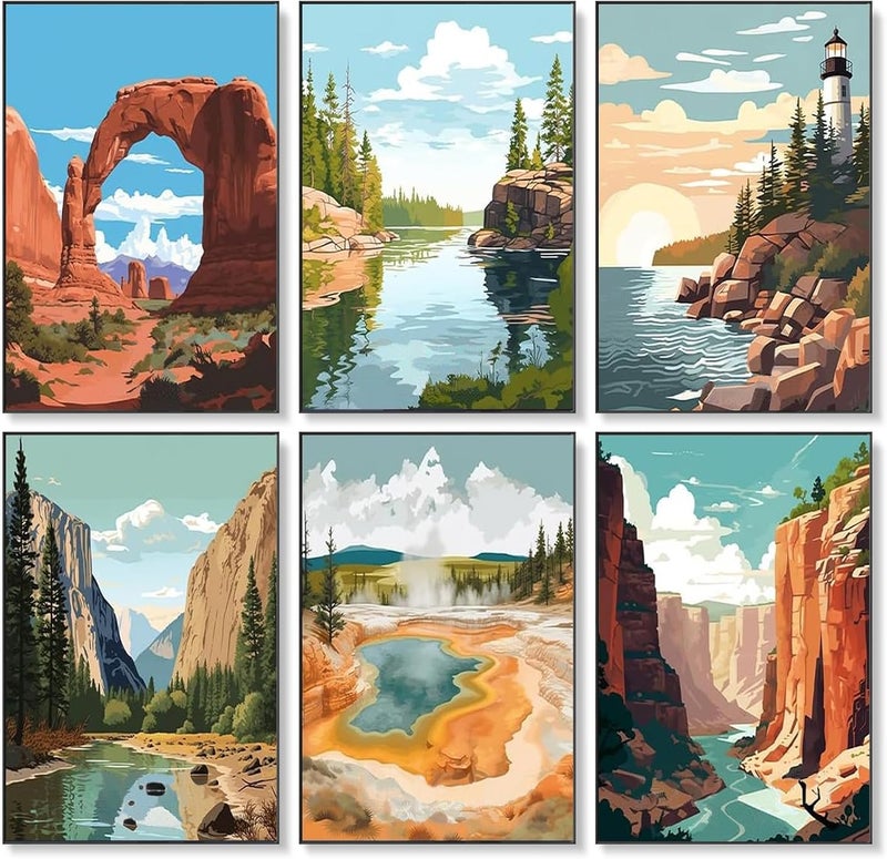 HZYH 6-Piece Adult Beginners Painting by Numbers Set, 8x12 Inch Park Scenery DIY Acrylic Canvas Painting Kit, Numbered Artwork, Can Be Used as Home Wall Decor or Gift, Unframed - Image 1