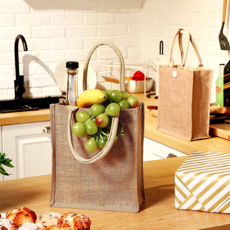 Shappy 10 Pcs Burlap Tote Bags with Handles and Button Reusable Grocery Bags Blank Bridesmaid Gift Bags for Shopping Wedding Party Beach Favors 11 x 94 x 4 Inch Khaki  - Image 4