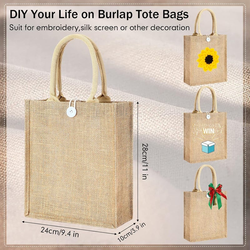 Shappy 10 Pcs Burlap Tote Bags with Handles and Button Reusable Grocery Bags Blank Bridesmaid Gift Bags for Shopping Wedding Party Beach Favors 11 x 94 x 4 Inch Khaki  - Image 2