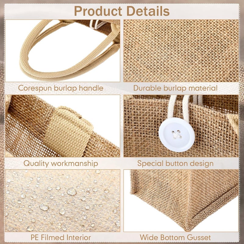 Shappy 10 Pcs Burlap Tote Bags with Handles and Button Reusable Grocery Bags Blank Bridesmaid Gift Bags for Shopping Wedding Party Beach Favors 11 x 94 x 4 Inch Khaki  - Image 3