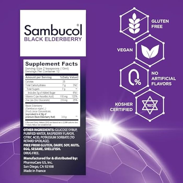 Sambucol Black Elderberry Syrup - Sambucus Elderberry Syrup for Adults Immune Support, Elderberry Liquid, Elderberry Extract, Gluten Free - 7.8 Fl Oz - Image 3