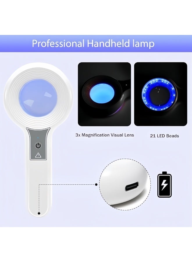 Wood's Lamp Skin Analyzer – 395nm UV Detection Flashlight with 3x Magnifying Lens; Suitable for Facial Esthetician Skin Analysis and Pet Urine/Fungal Detection; Rechargeable, White. - Image 4
