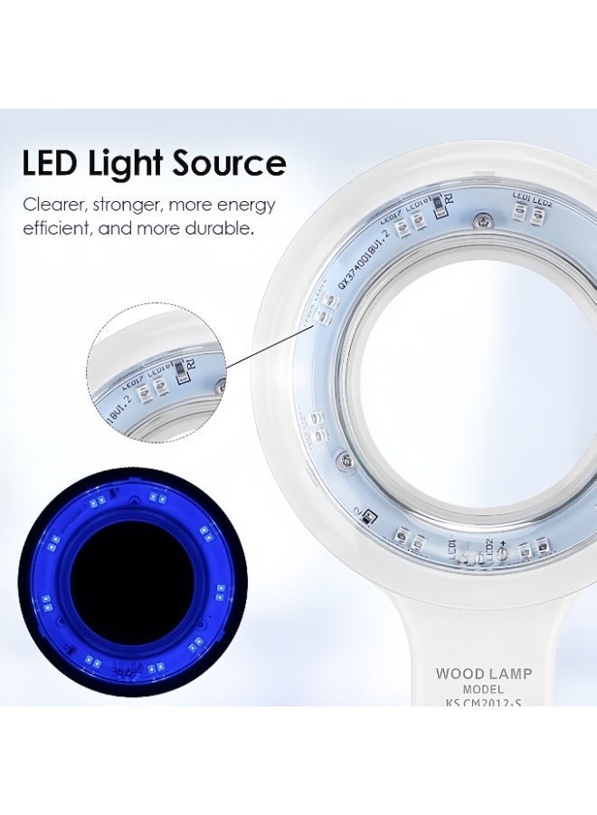 Wood's Lamp Skin Analyzer – 395nm UV Detection Flashlight with 3x Magnifying Lens; Suitable for Facial Esthetician Skin Analysis and Pet Urine/Fungal Detection; Rechargeable, White. - Image 2