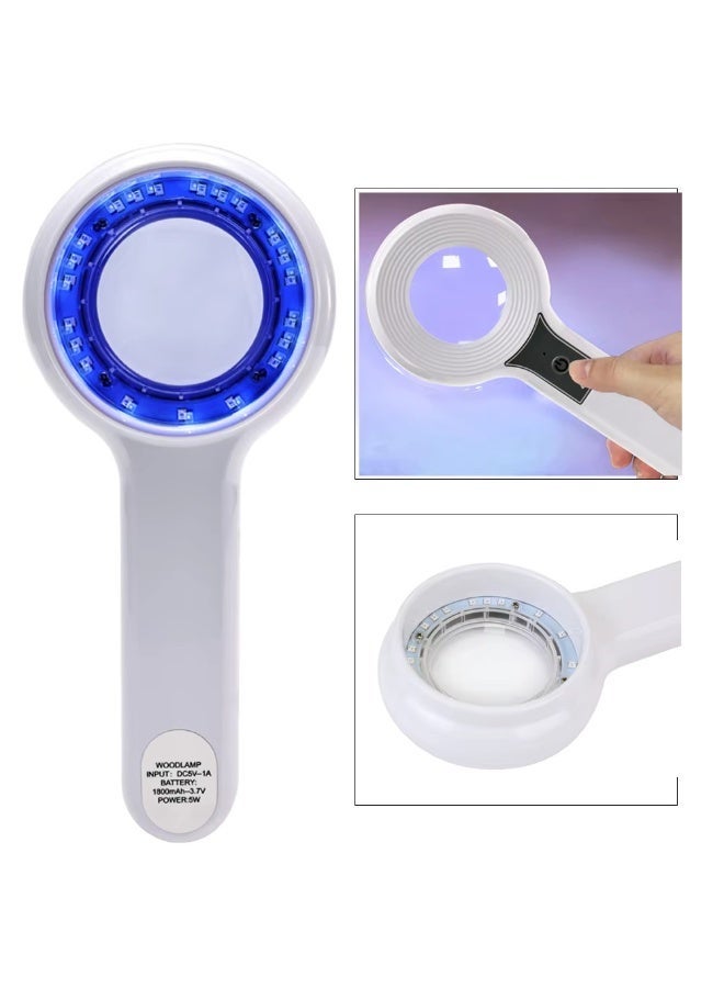 Wood's Lamp Skin Analyzer – 395nm UV Detection Flashlight with 3x Magnifying Lens; Suitable for Facial Esthetician Skin Analysis and Pet Urine/Fungal Detection; Rechargeable, White. - Image 1