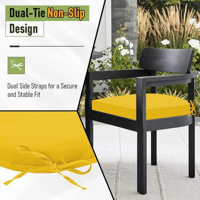 Basic Beyond Outdoor Chair Cushions for Patio Furniture, Waterproof Outdoor Cushions, Round Corner Patio Chair Cushions Set of 4 with Ties, 17"x16"x2", Yellow - Image 4