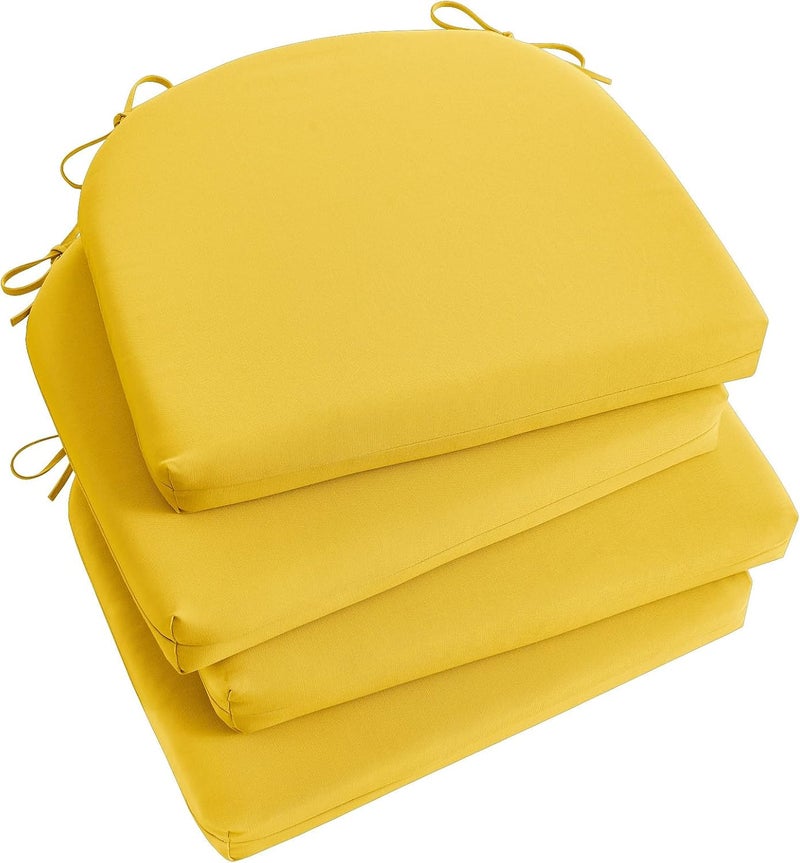 Basic Beyond Outdoor Chair Cushions for Patio Furniture, Waterproof Outdoor Cushions, Round Corner Patio Chair Cushions Set of 4 with Ties, 17"x16"x2", Yellow - Image 1