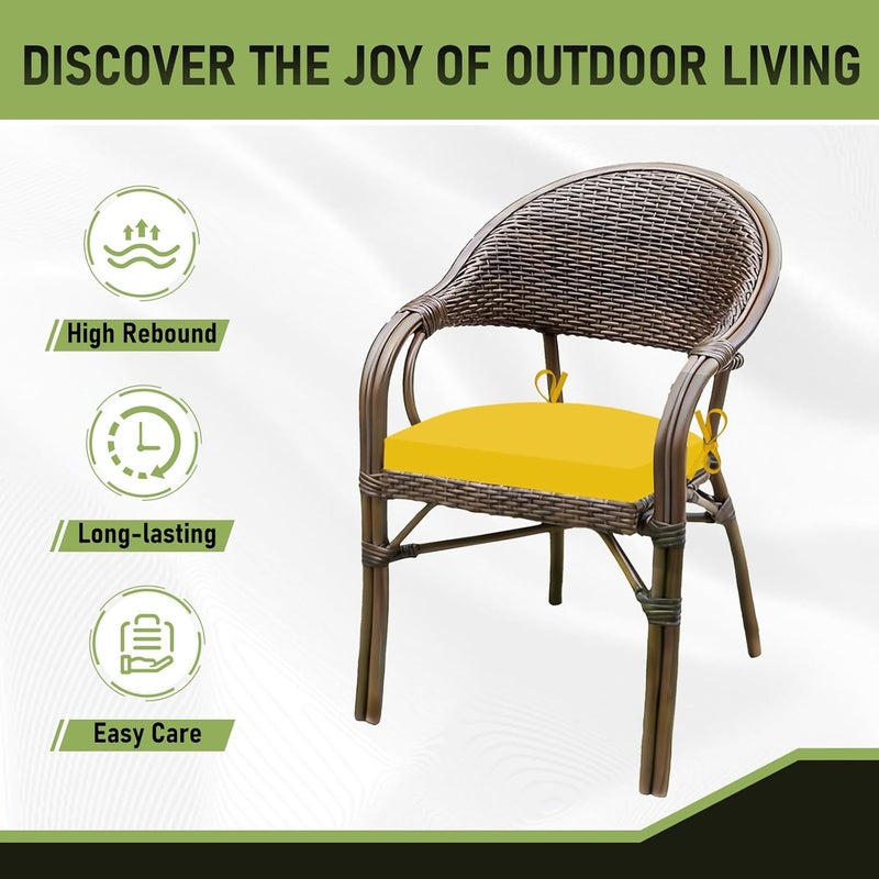 Basic Beyond Outdoor Chair Cushions for Patio Furniture, Waterproof Outdoor Cushions, Round Corner Patio Chair Cushions Set of 4 with Ties, 17"x16"x2", Yellow - Image 5