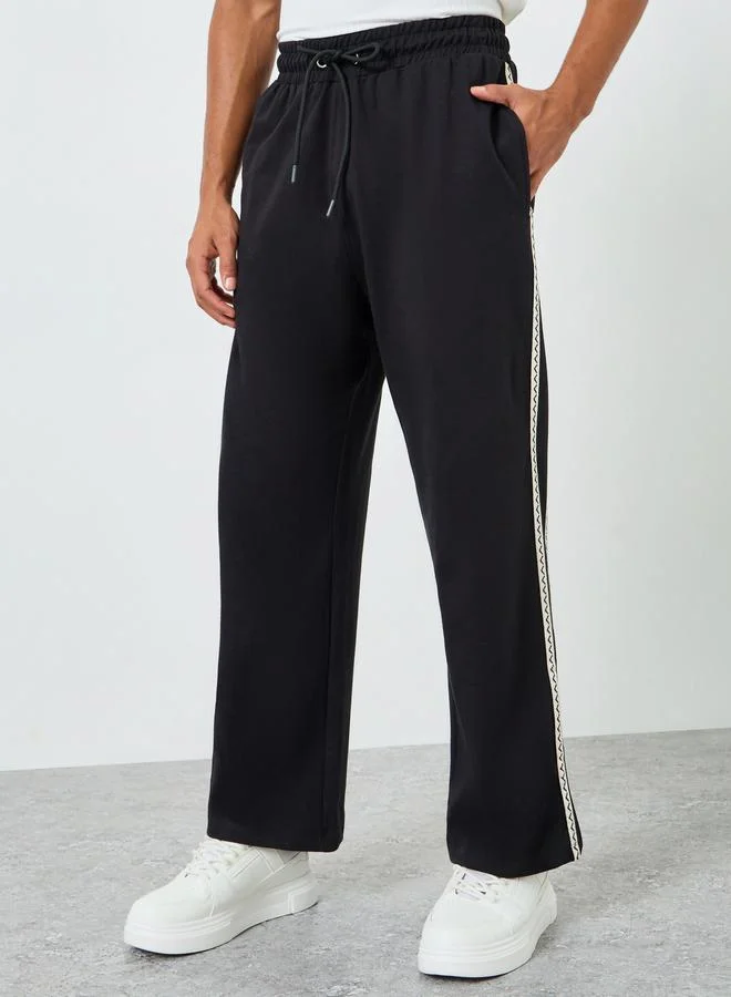 Black Oversized Zig Zag Side Tape Joggers