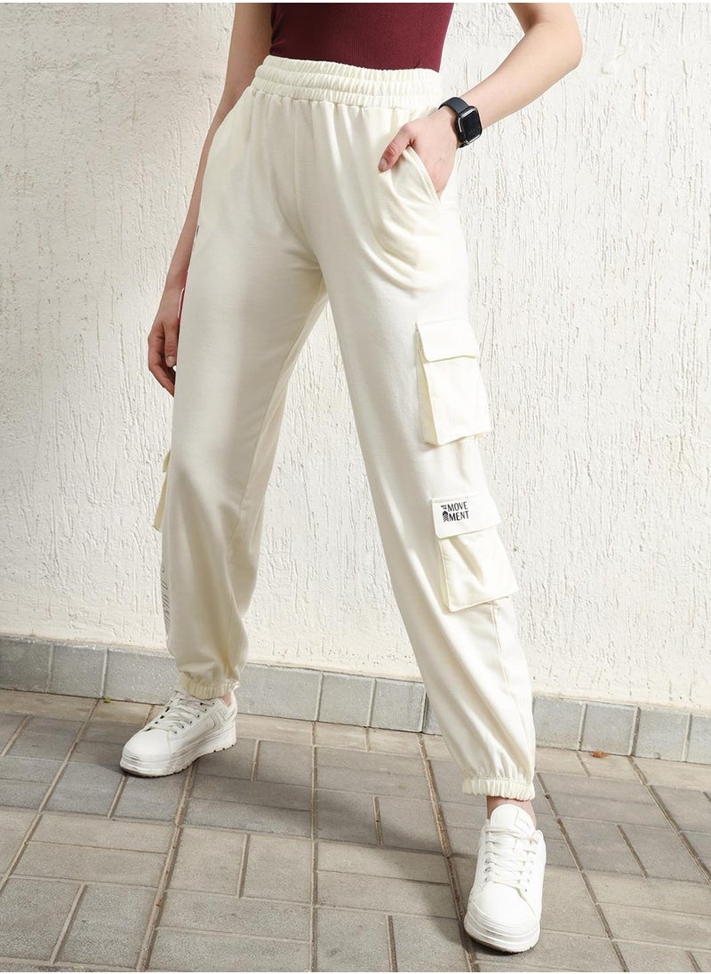 Hubberholme Regular Fit White Cargo Joggers for Women  - Image 2