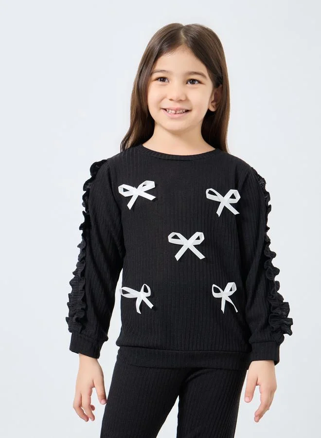 Styli Styli Girl Black Bow Detail Sweater and Joggers Set