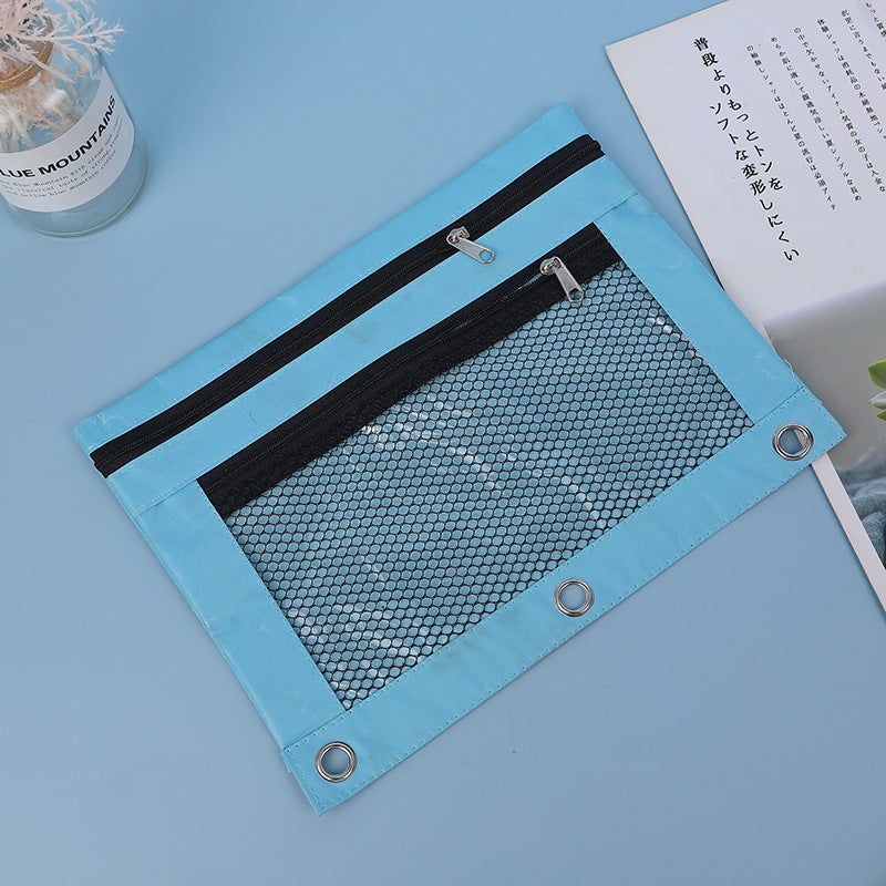 Oxford Cloth Gas Eye Loose-Leaf Clip B5 Office Storage File Bag Three-Hole Single And Double Zipper Pencil Case - Image 1