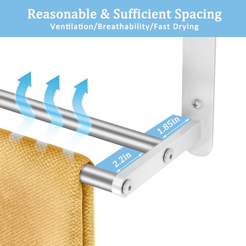 JIAPAIDUO 3 Tier Towel Racks for Bathroom Wall Mounted, 32 inch Bathroom Shelf with Towel Bar, Brushed Nickel Shelves for Towels, Stainless Steel Modern Silver Multi Holder - Image 3