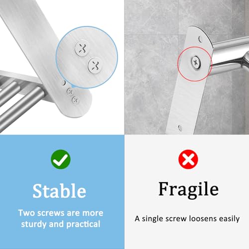 JIAPAIDUO 3 Tier Towel Racks for Bathroom Wall Mounted, 32 inch Bathroom Shelf with Towel Bar, Brushed Nickel Shelves for Towels, Stainless Steel Modern Silver Multi Holder - Image 4