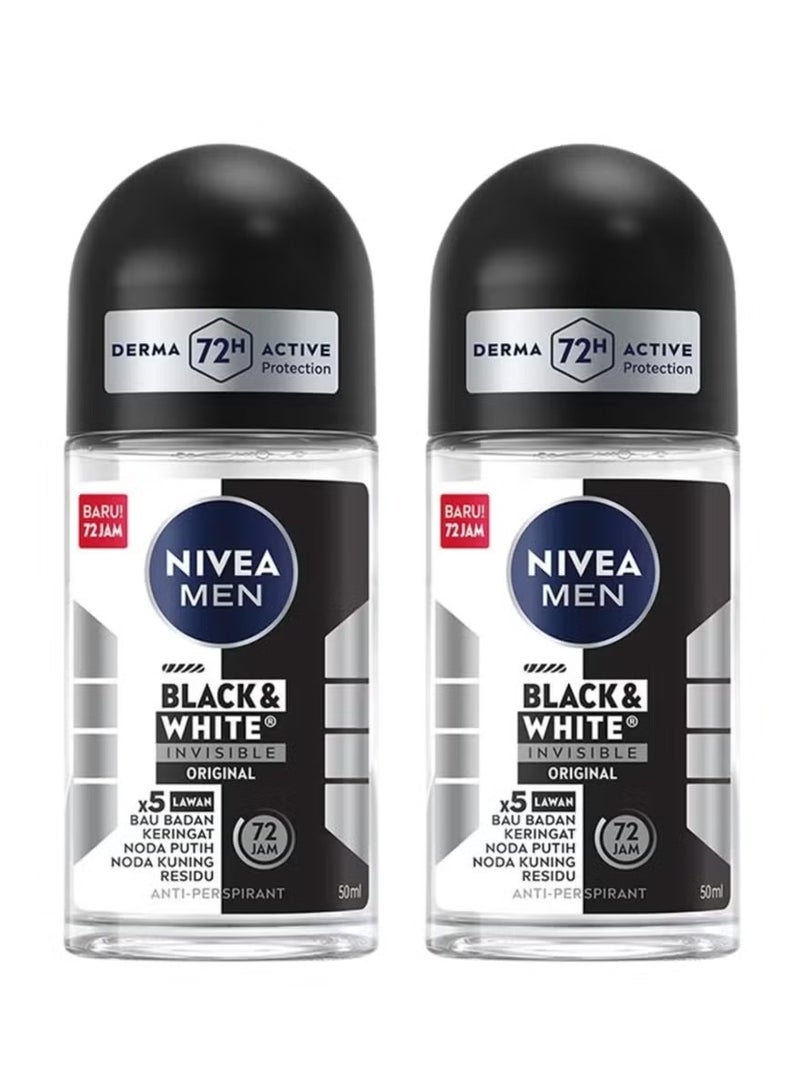 Nivea Men Deodorant Roll On Black & White Invisible Original 72h 50ml (Pack of 2pcs) - Image 1