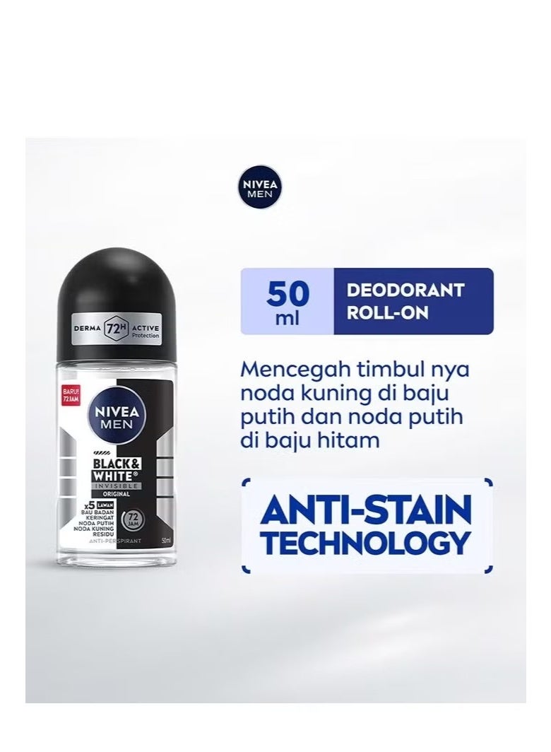 Nivea Men Deodorant Roll On Black & White Invisible Original 72h 50ml (Pack of 2pcs) - Image 2