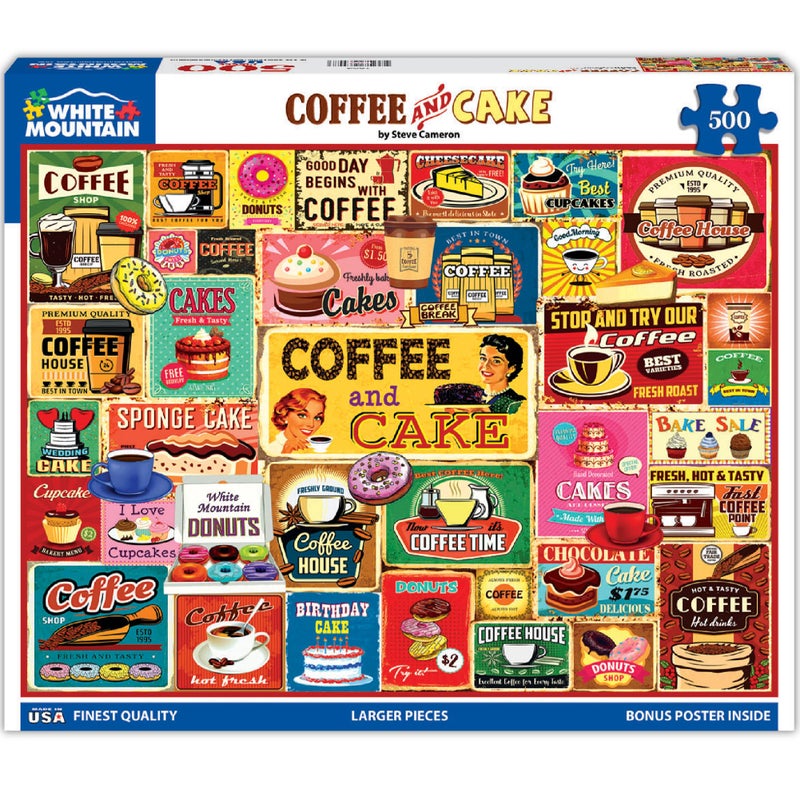 White Mountain 500 Piece Jigsaw Puzzle Funny Collage Food Puzzles with Large Pieces Gift for Adults 18x24 Coffee Cake - Image 3