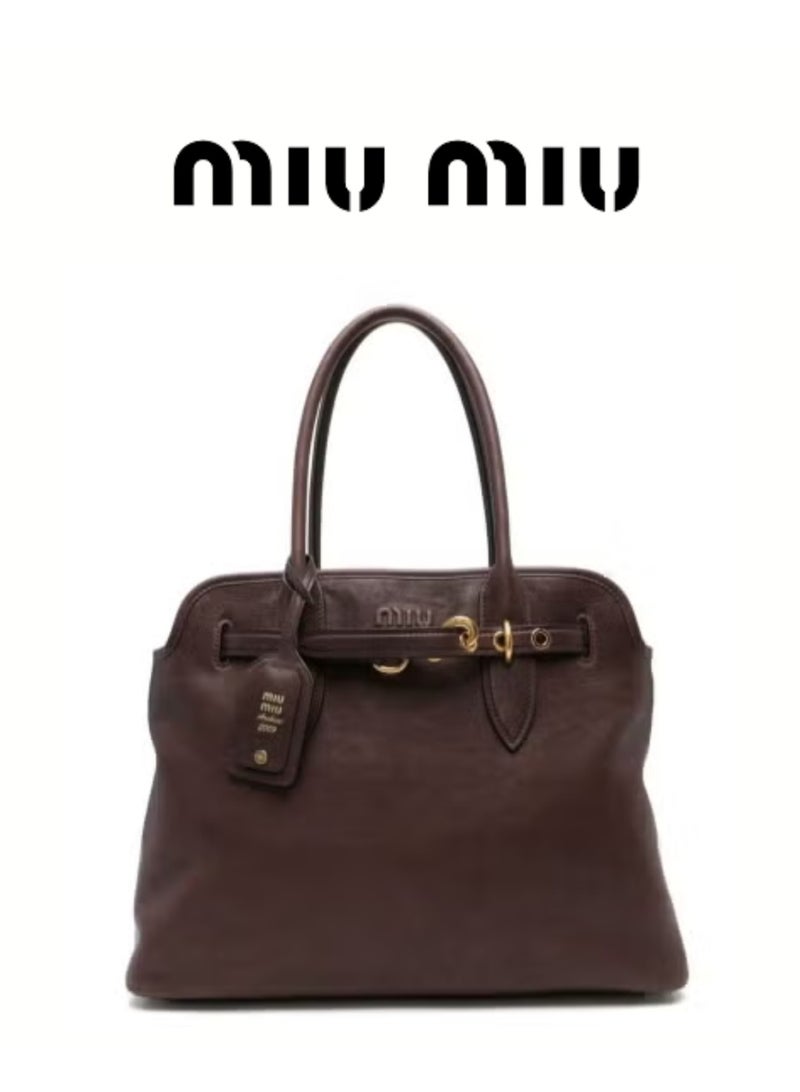 MIU Miu Aventure Nappa Leather Bag,  Women's Tote Bag, Women's Shoulder Bag, Women's Hand Bag, Women's Cross Body Bag, Women's Travel Bag, Dark-Brown-40cm - Image 1